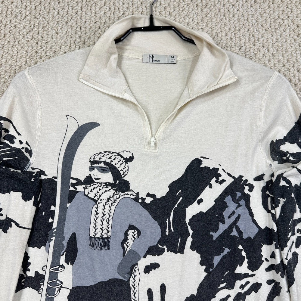 Neve 1/4 Zip Shirt Womens M White Chamonix Base Layer Silk Wool Blend Ski Skier - Picture 4 of 16